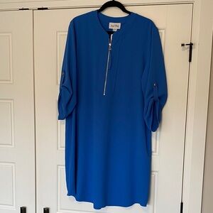 Joseph Ribkoff mandarin 1/4 zip dress costal blue size 16 NWT gold zip & buttons